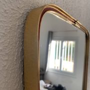 Vintage 1960s mirror asymmetrical free-form rearview mirror gold red - 71 x 3