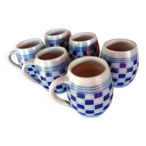 Lot 6 chopes - Grès d'Alsace - Damier bleu cobalt - Betschdorf V. SHMITTER