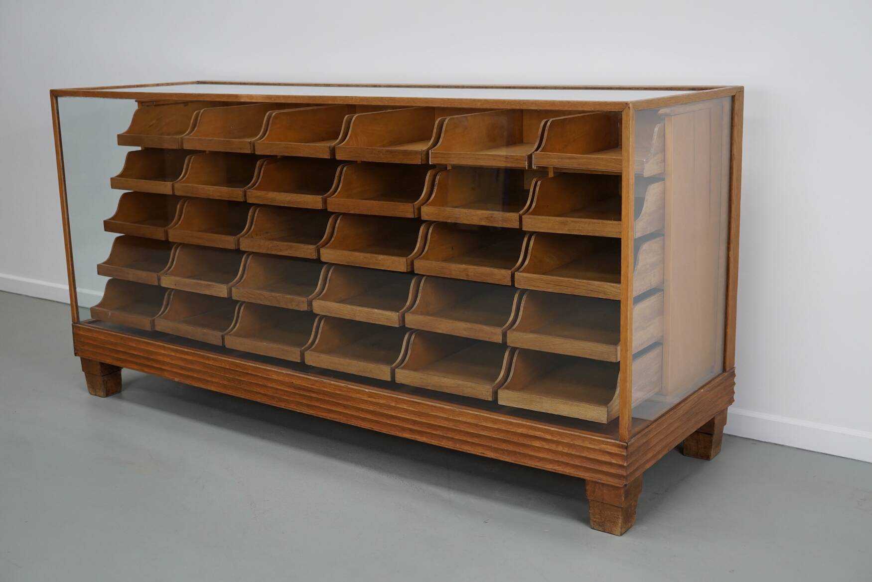 Antique British maple & oak haberdashery cabinet or shop counter, 1930s