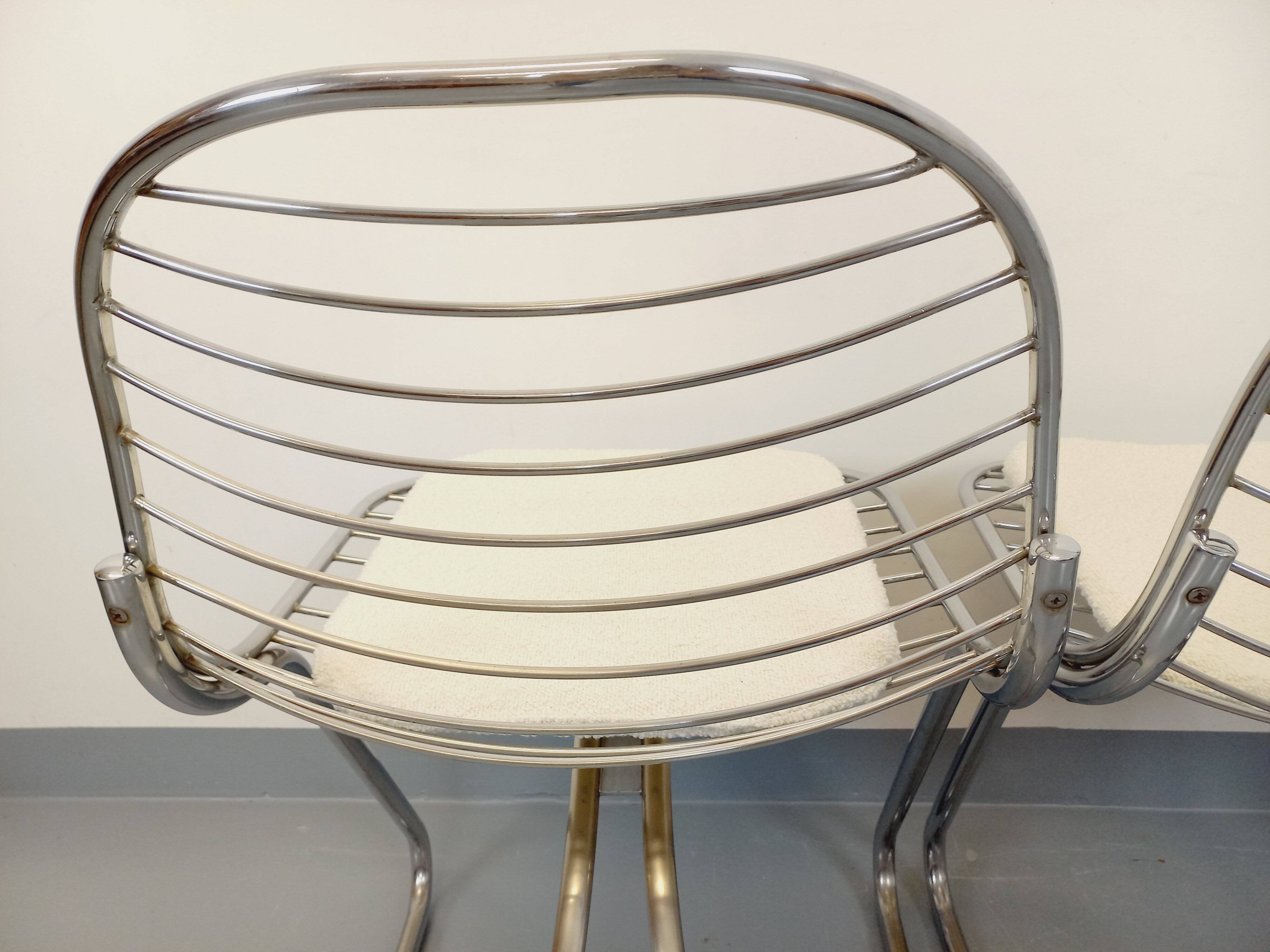 Set of 4 vintage Italian Gastone Rinaldi style chairs in chrome metal