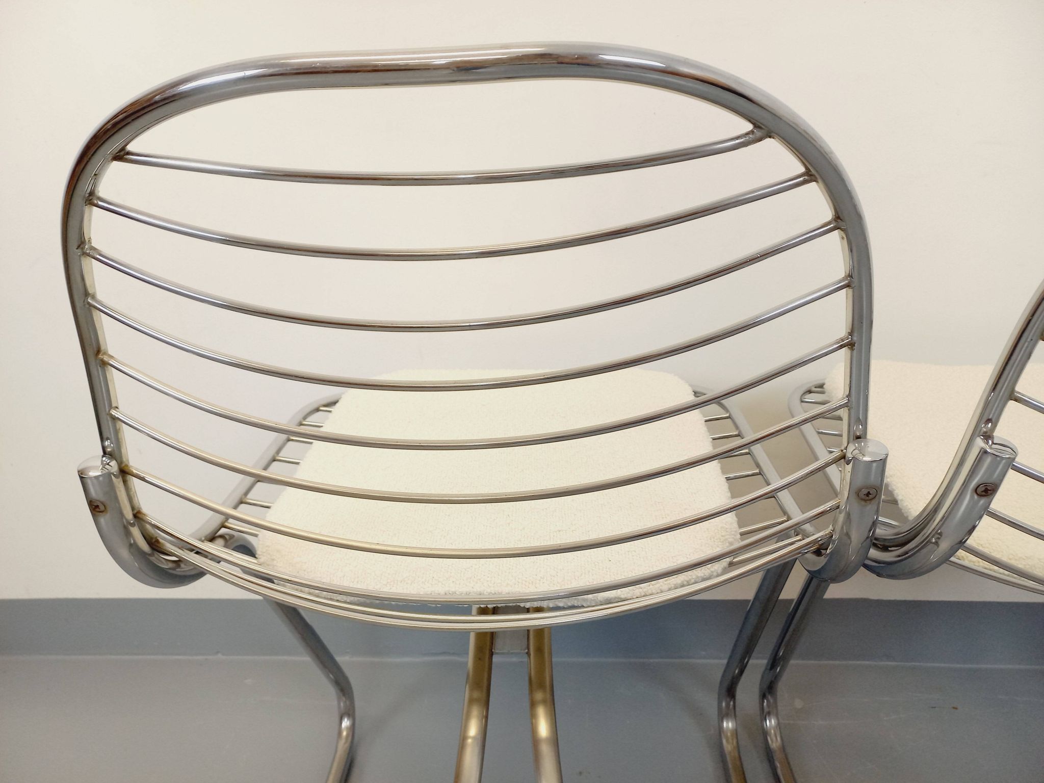 Set of 4 vintage Italian Gastone Rinaldi style chairs in chrome metal