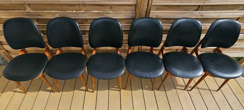 6 "Pegasus" chairs by Pierre Guariche for Baumann, France, 1960s.