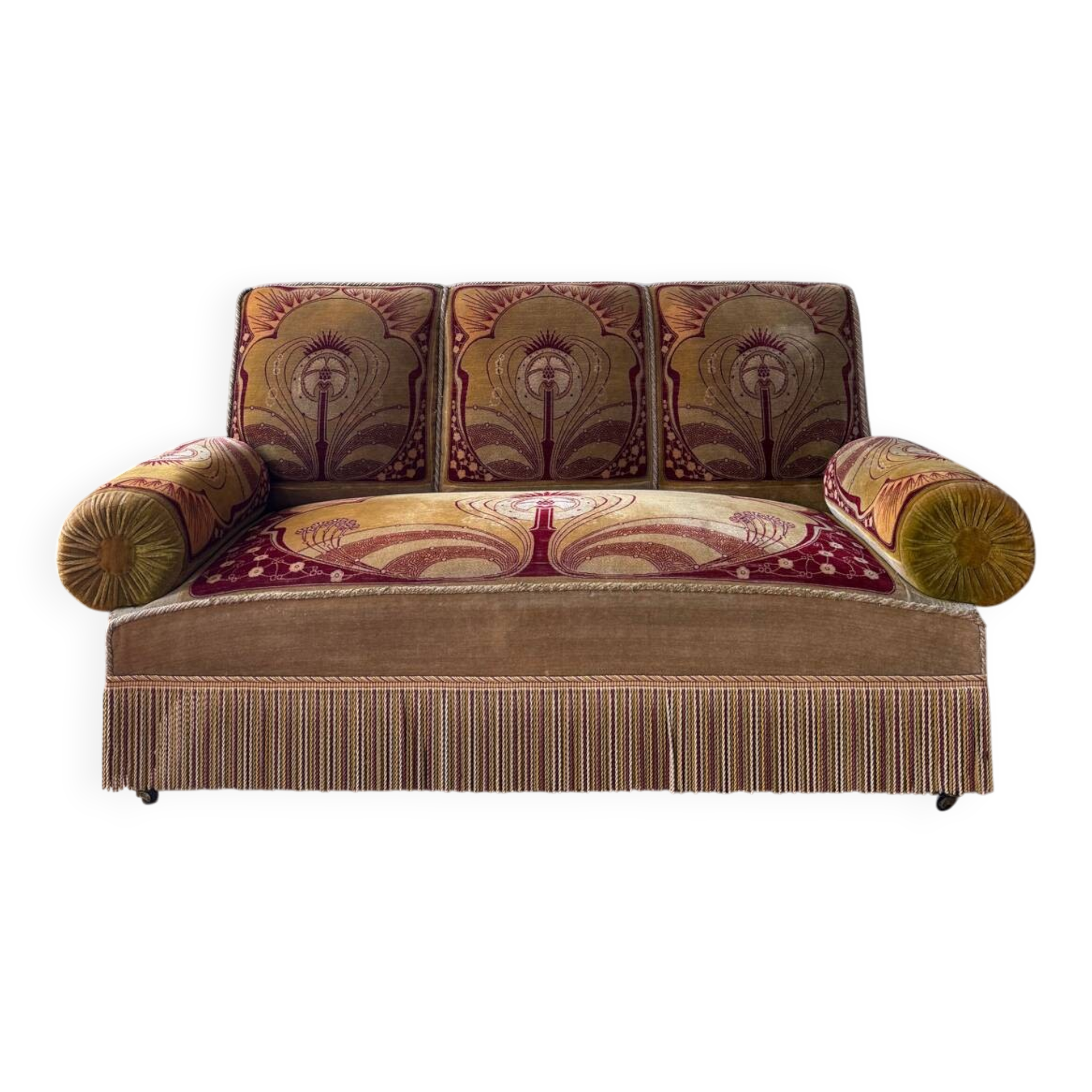 Canapé D’époque Art Nouveau garni de Son Tissu velours D’origine - XXe