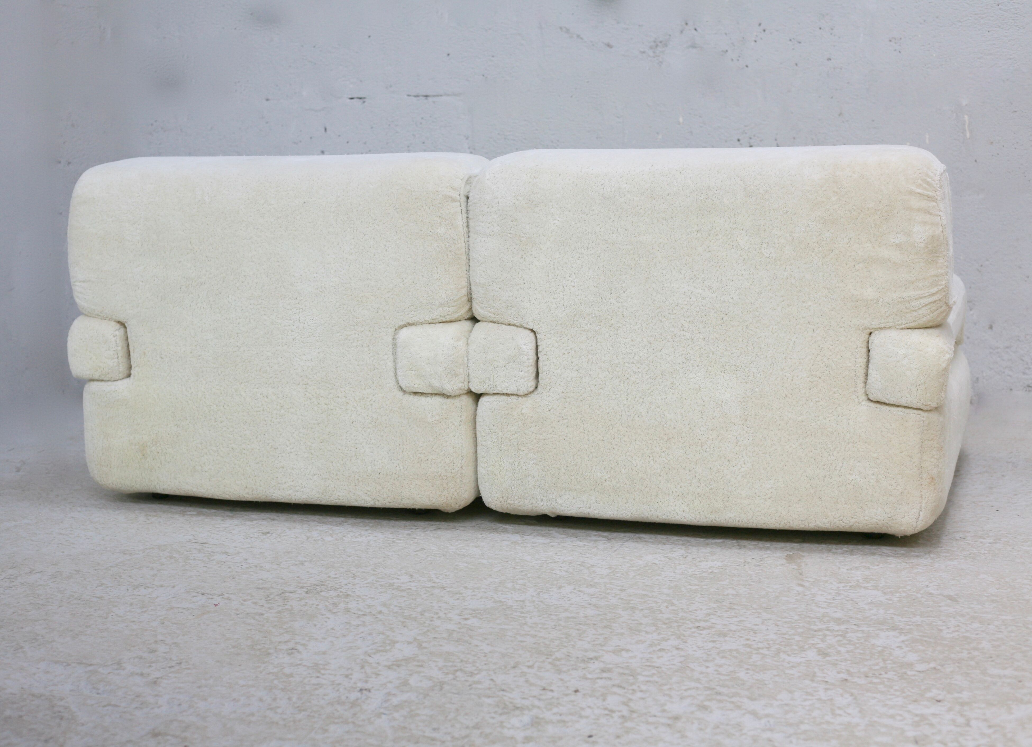 Sofa formed by 2 heaters. Foam, velvet "cream". Steiner. France, Circa 1970