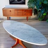 Hugues Poignant coffee table, teak and marble, 1950-60