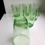 set of 7 water glasses Made in France green glass 70s
