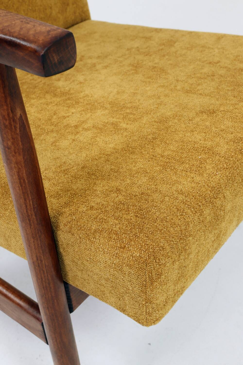 Vintage armchair model, golden yellow fabric, fully refurbished