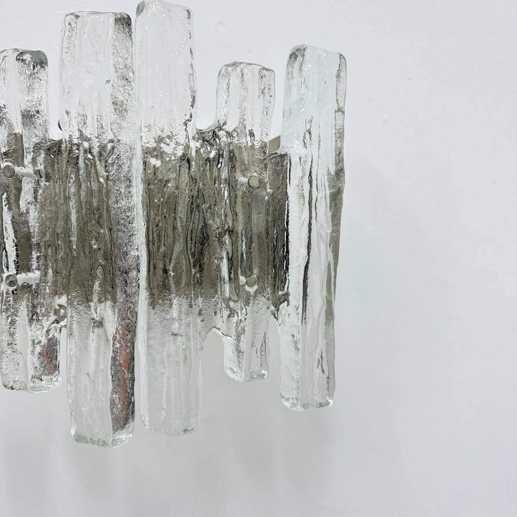 Wall sconce ice glass and metal by J.T. Kalmar for Kalmar, 60s