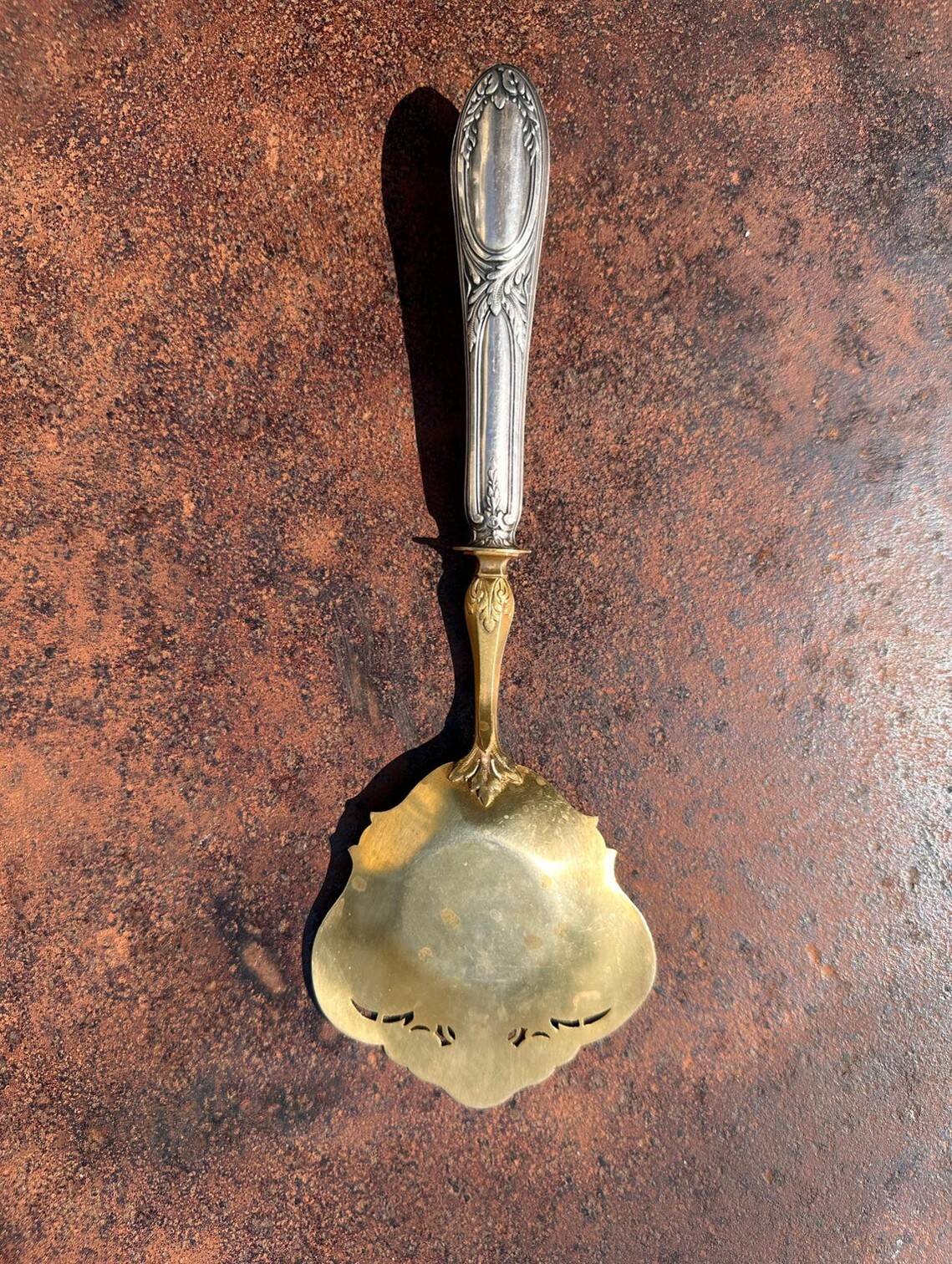 Antique Strawberry Spoon - Solid Silver & Vermeil - French Silversmithing