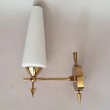 Wall lamp in gilded brass and white opaline, 1960.