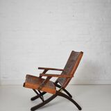 Ecuadorian wood and leather folding chair by Angel Pazmino