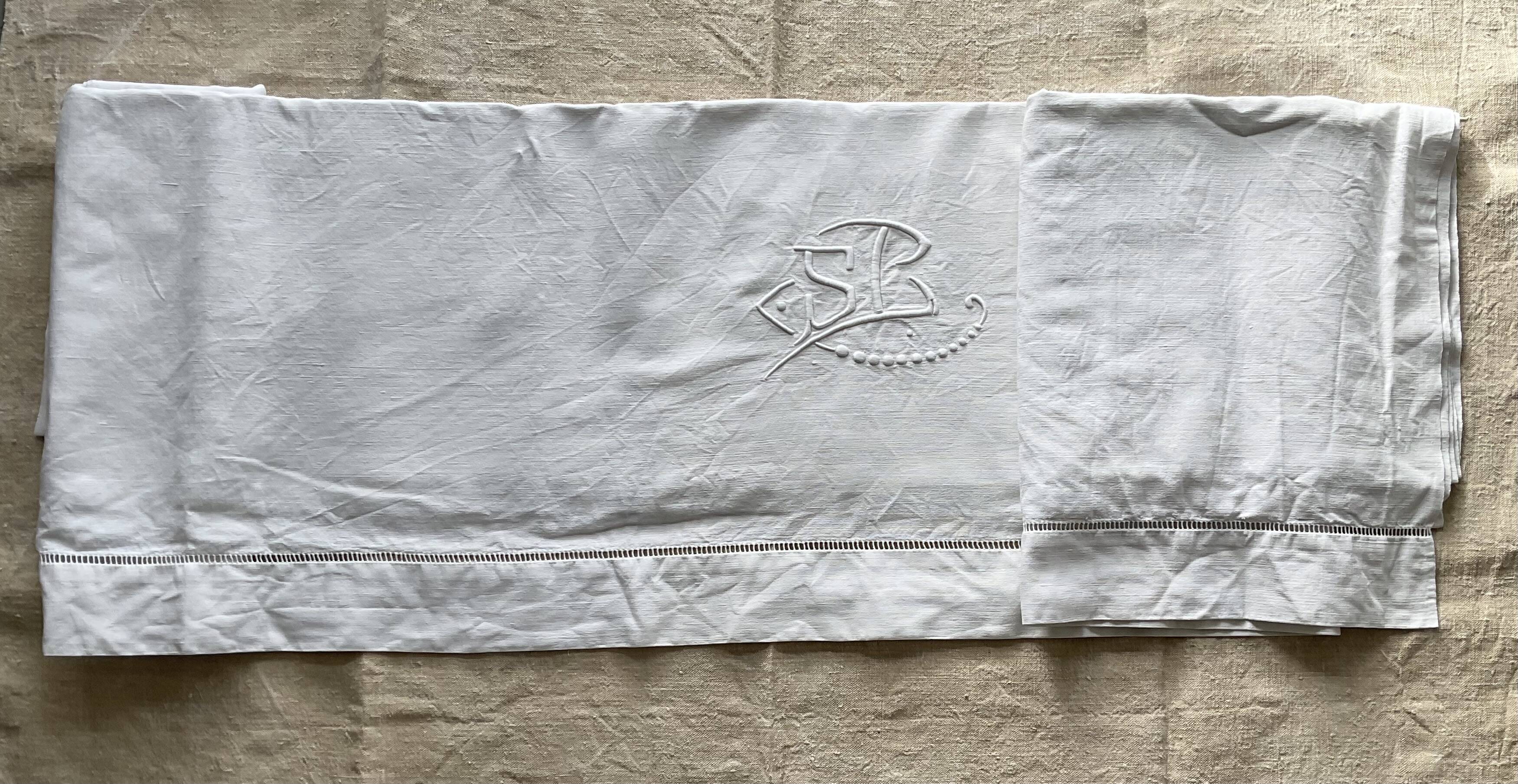 Old hand-embroidered cotton/linen sheet
