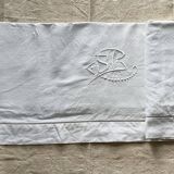 Drap ancien coton /lin brodé main