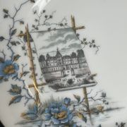 Pair of Hache Jullien plates, fine earthenware, castle decor, early 20th century