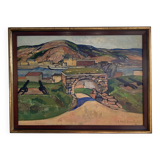 Vintage Oil Painting Landscape Fortification by Carsten Hvistendahl 1931