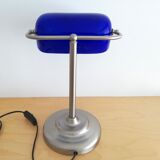 Blue glass and brass bankers lamp