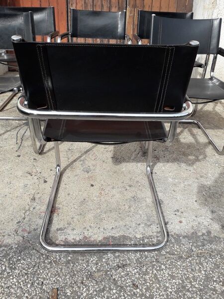 6 Bauhaus armchairs steel and leather / design