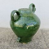 Antique glazed green terracotta oil jar, late 19th century.