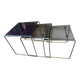 Nest of coffee tables in glass and metal.