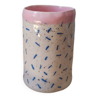 Handmade ceramic mug with pink speckled pastels