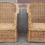 Pair of wicker and rattan armchairs.