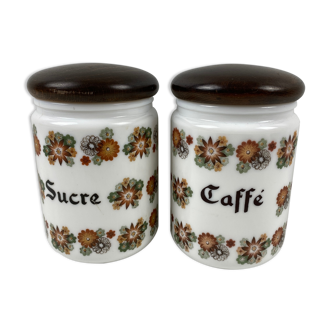 2 storage jars in coffee and sugar glass