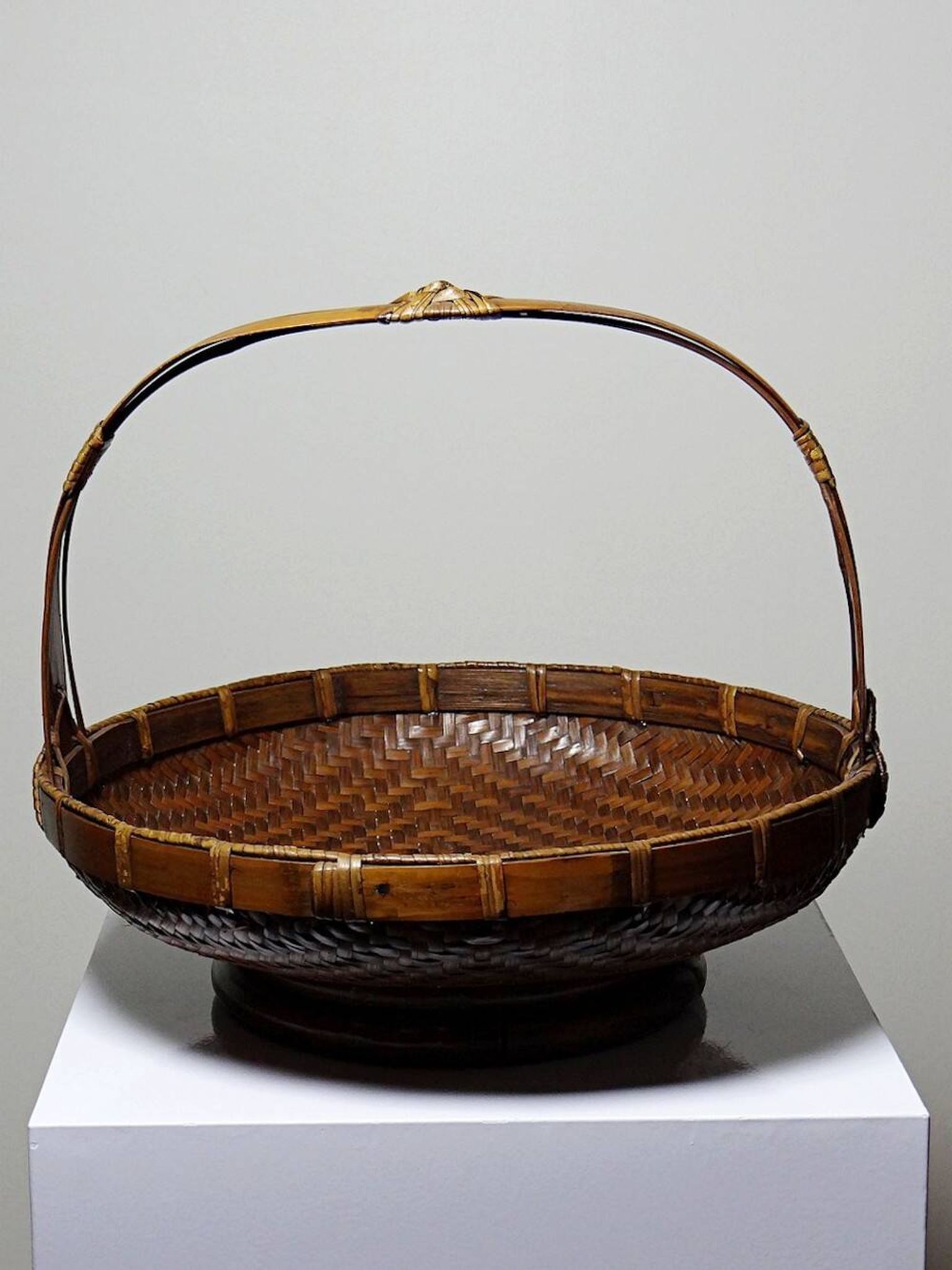 Large Vintage Asian Bamboo Offering Basket 1920–1950