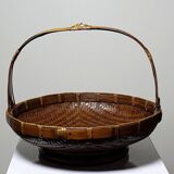 Large Vintage Asian Bamboo Offering Basket 1920–1950