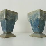 Pair of old art deco vases in enameled cast iron