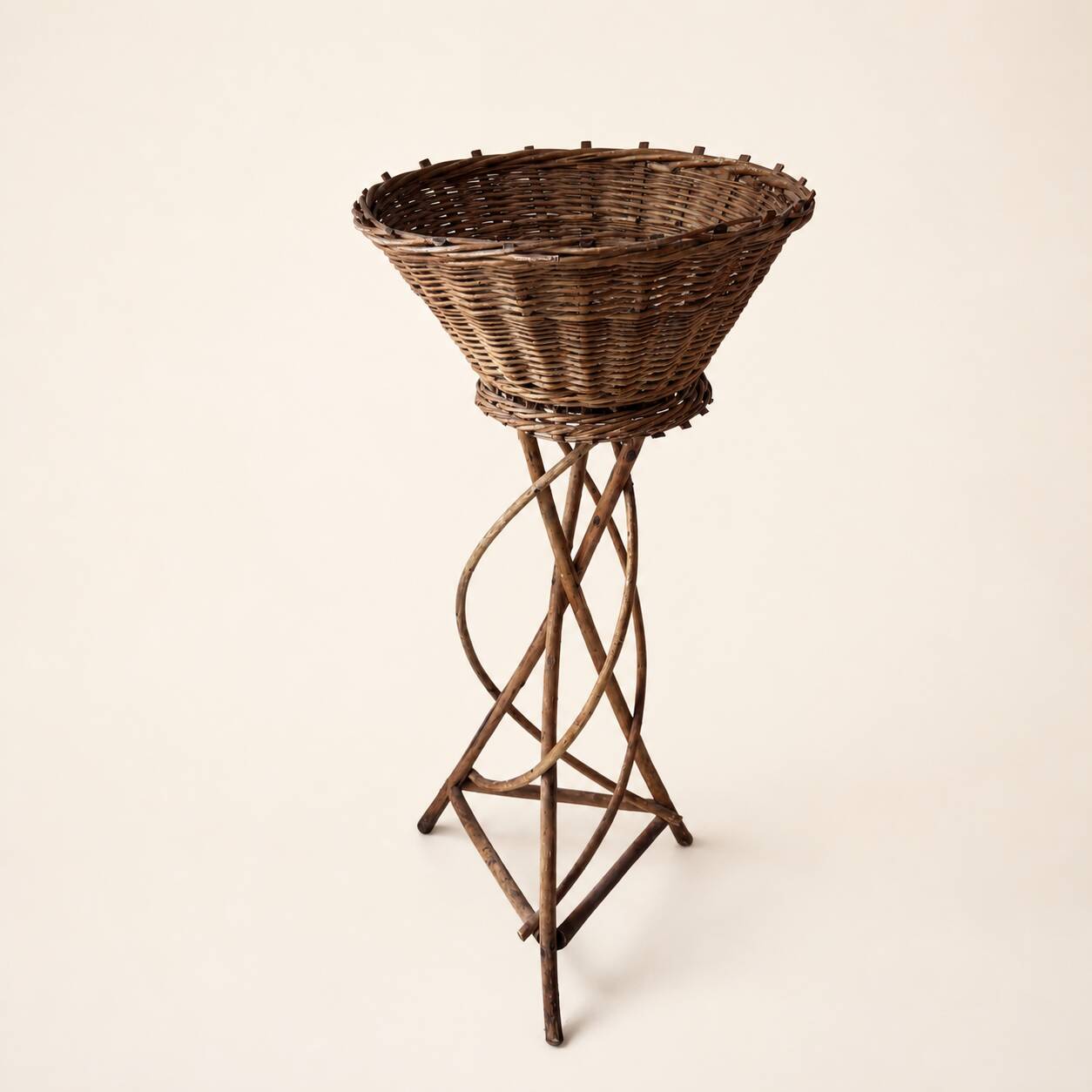 60s rattan plant stand