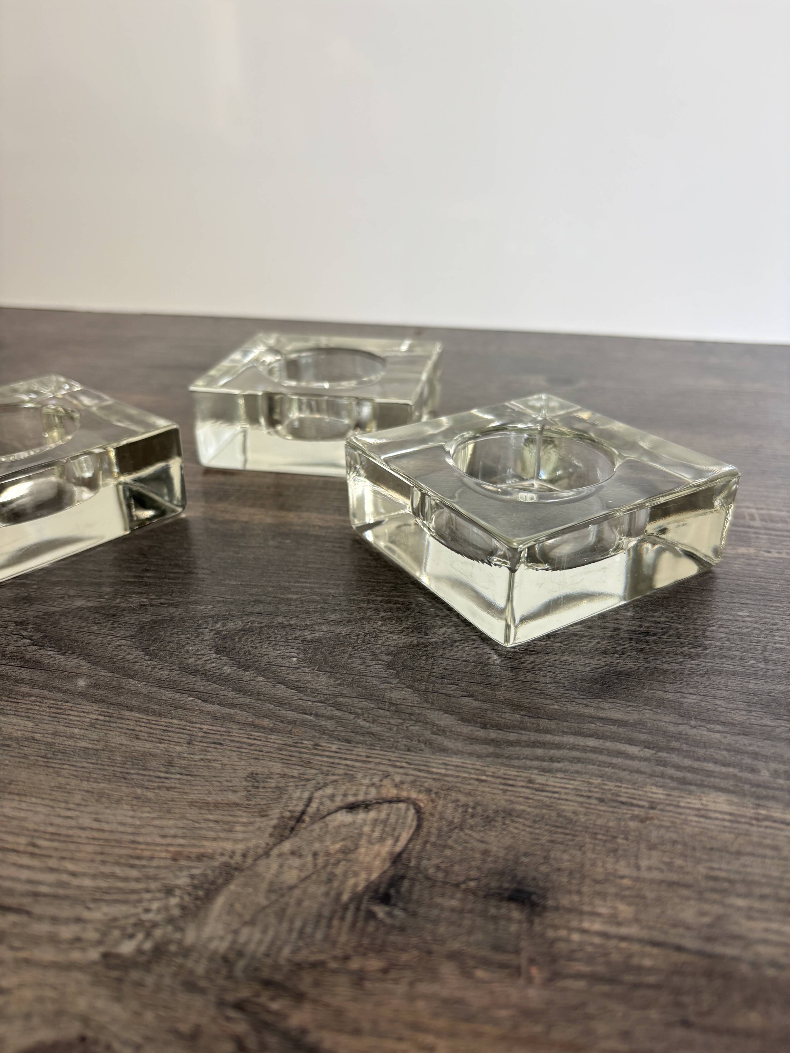 Set of 3 Cubic Glass Candle Holders
