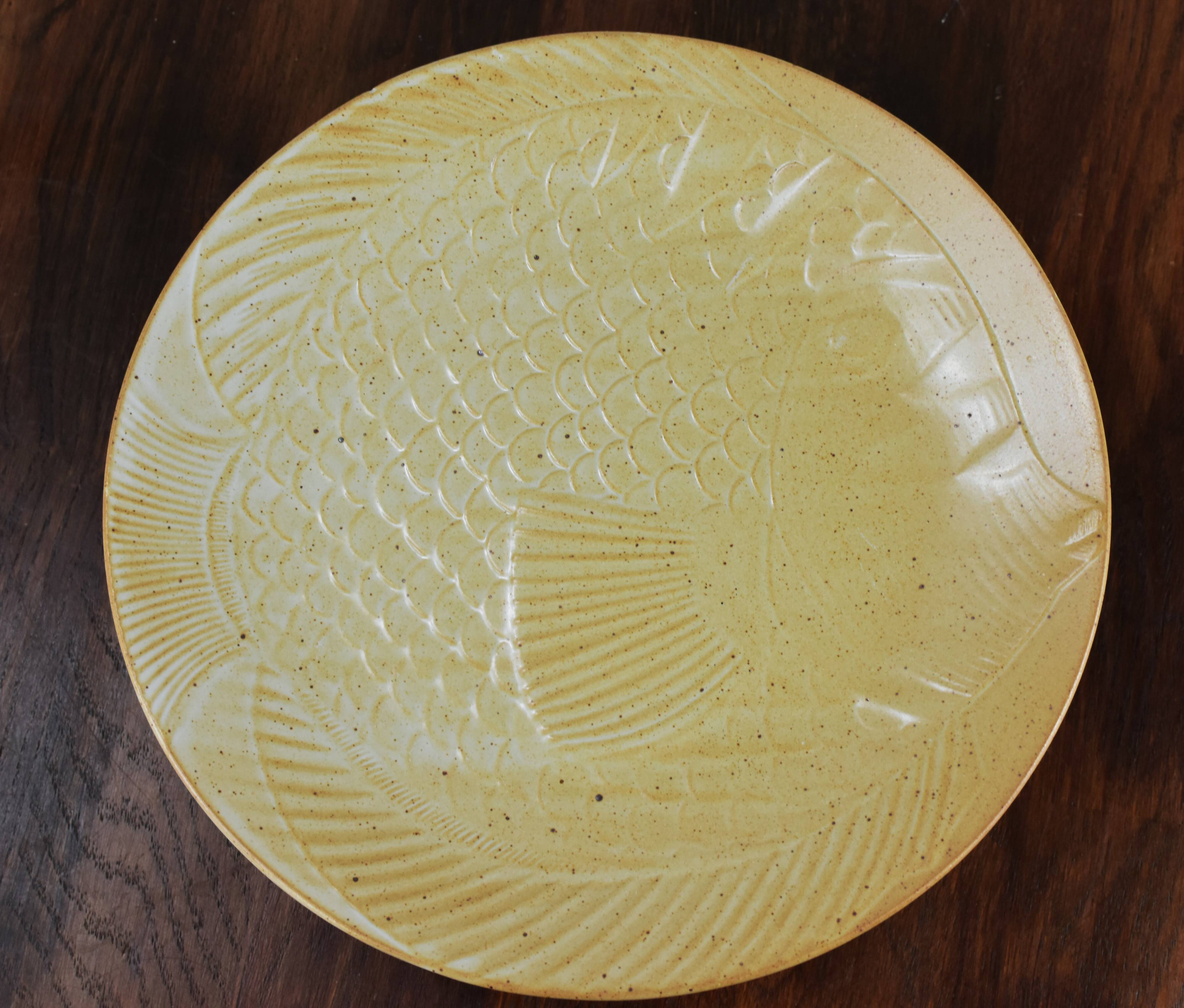 Set of 6 stoneware fish-patterned plates from France