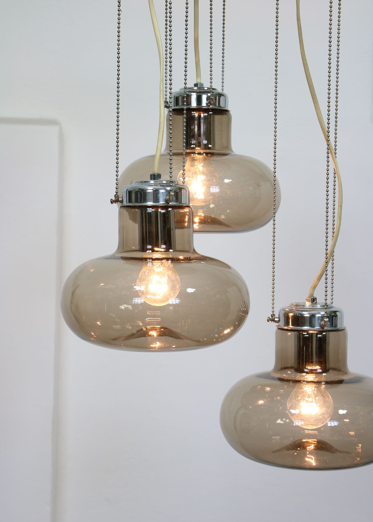 Vintage italian smoked glass chandelier, 1970s