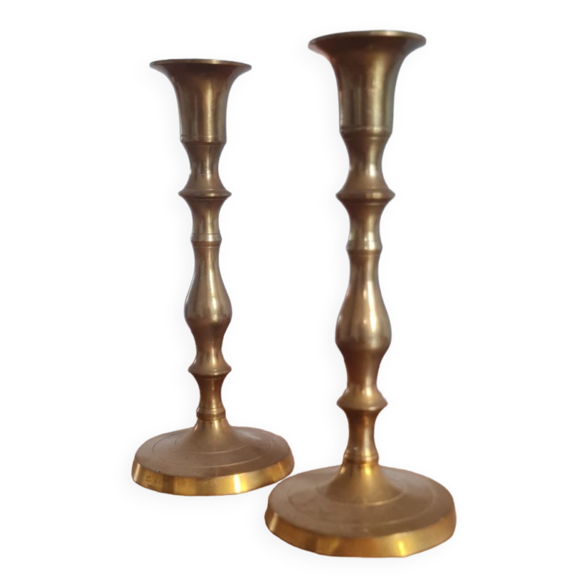Pair of golden brass candle holders