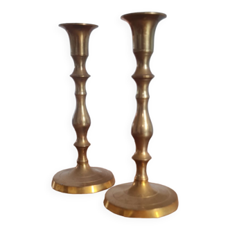 Pair of golden brass candle holders