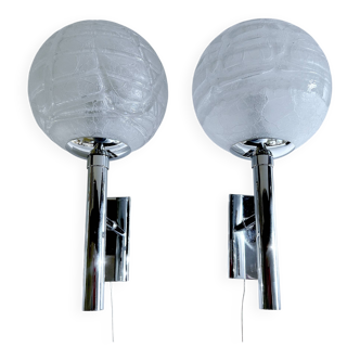 Pair Vintage Brutalist Bubble Glass Sconces