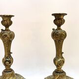 Pair of 19th century Louis XV bronze candlesticks, Rococo candlestick