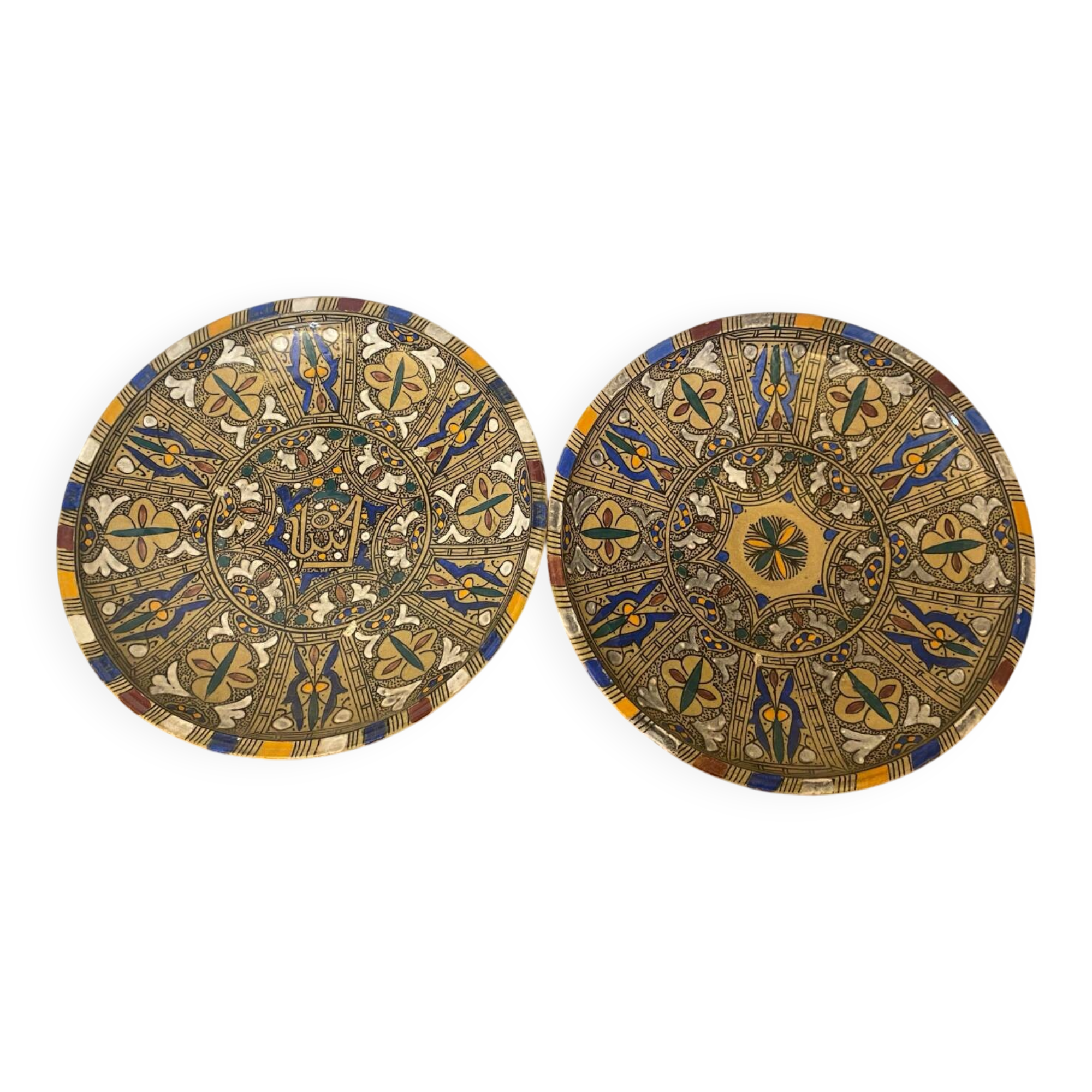 Pair of Antique SAFI Moroccan Glazed Terracotta Dishes from the 50s