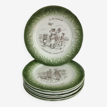 8 talking dessert plates Luneville 19th century