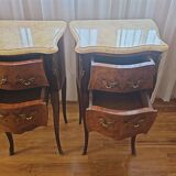 Pair of Louis XV style bedside tables with marquetry and marble top