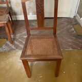 Set of 6 old chairs in carved wood and cane