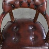 Set of two brown cowhide leather Chesterfield dining chairs