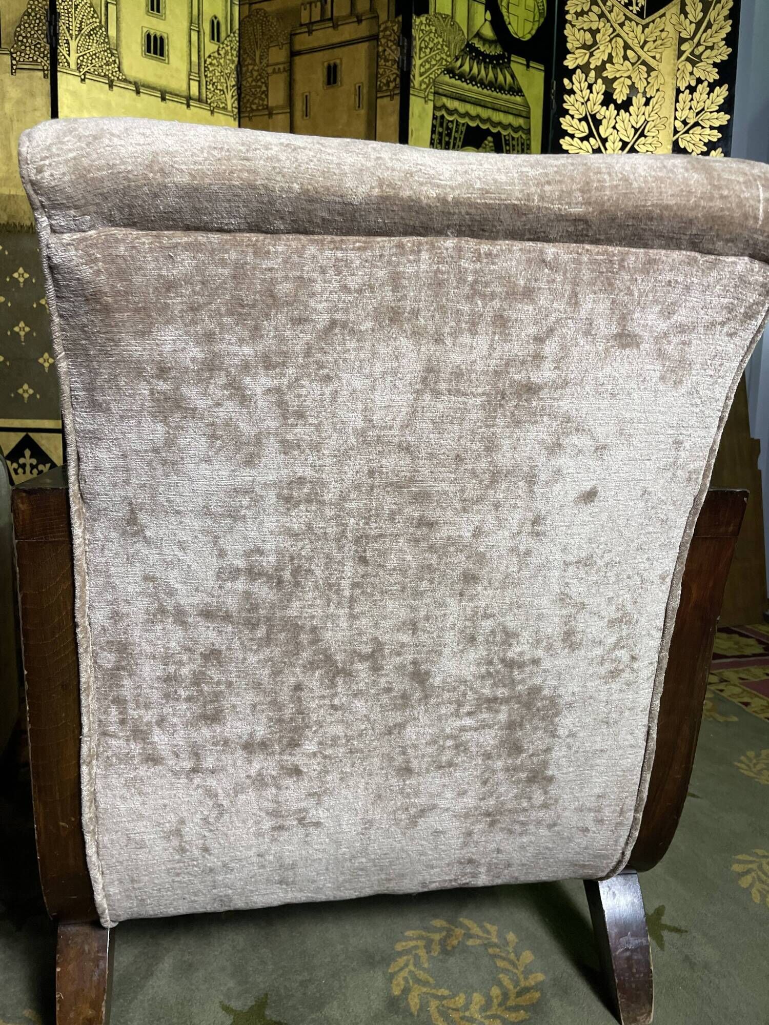 Pair of Art Deco armchairs in taupe velvet