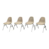 Mid-Century Fiberglass Side Stacking Chairs by Charles & Ray Eames with Chequered Pattern by Alexander Girard for Vitra, 1960s, Set of 4