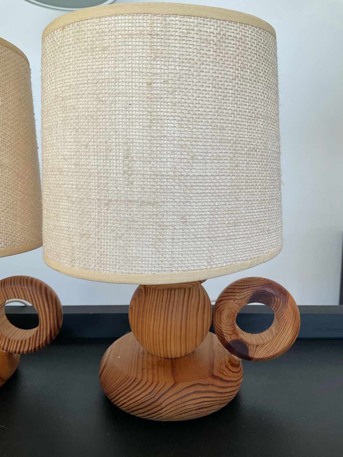 Pair of Scandinavian wooden lamps 60s-70s