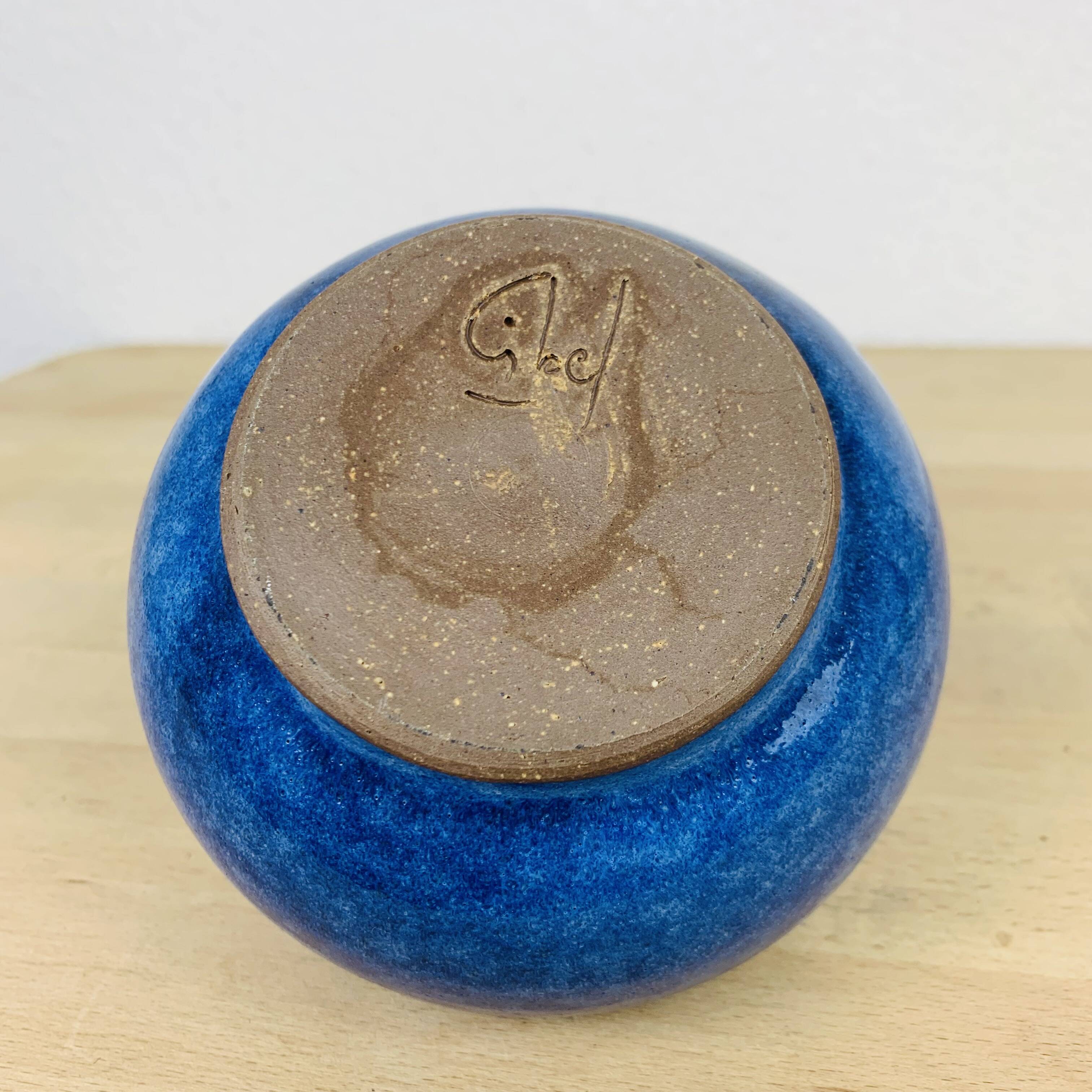 Blue ceramic ball vase