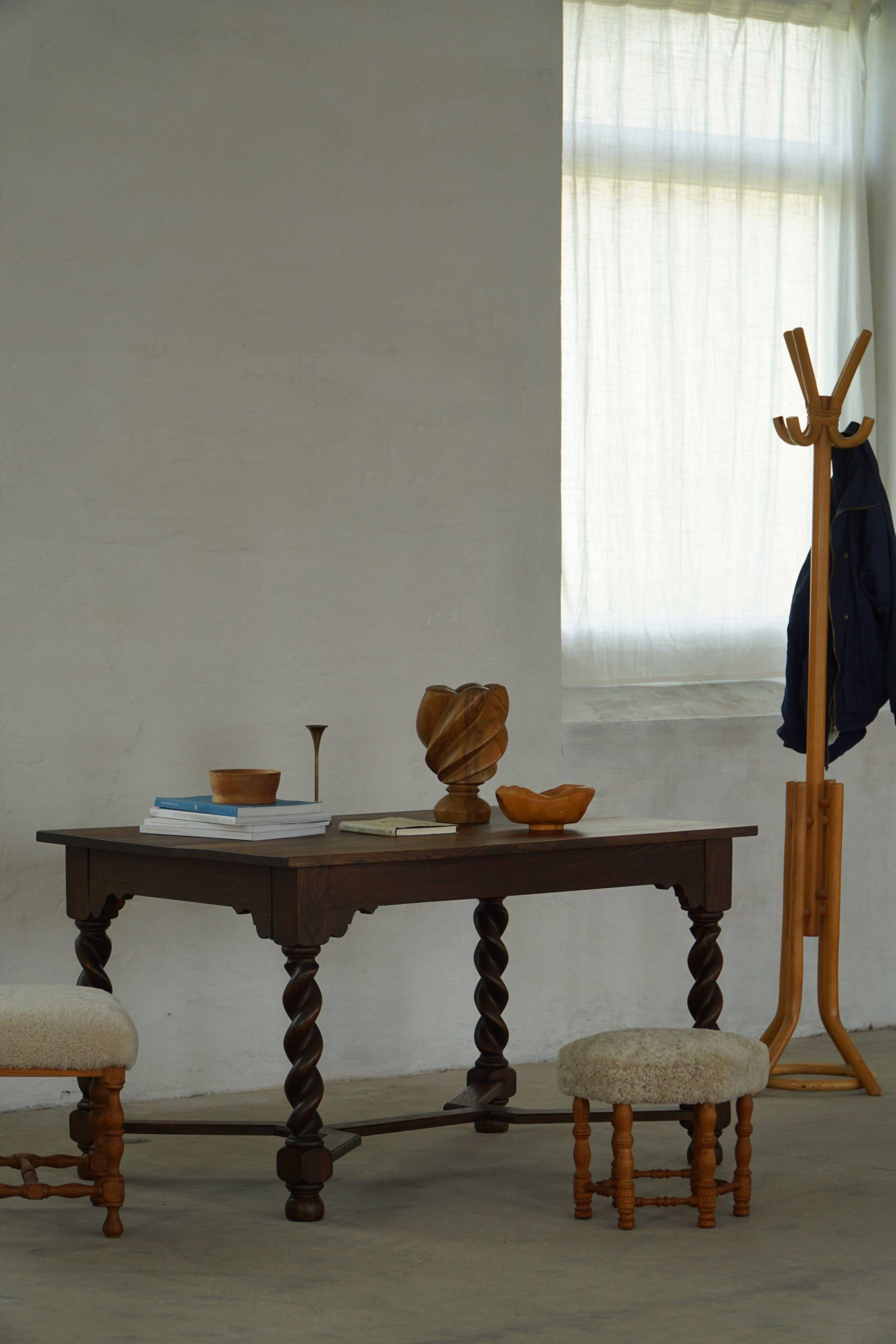 Bureau / Dining table in oak with Danish baroque inspiration and twisted legs, 1900s.