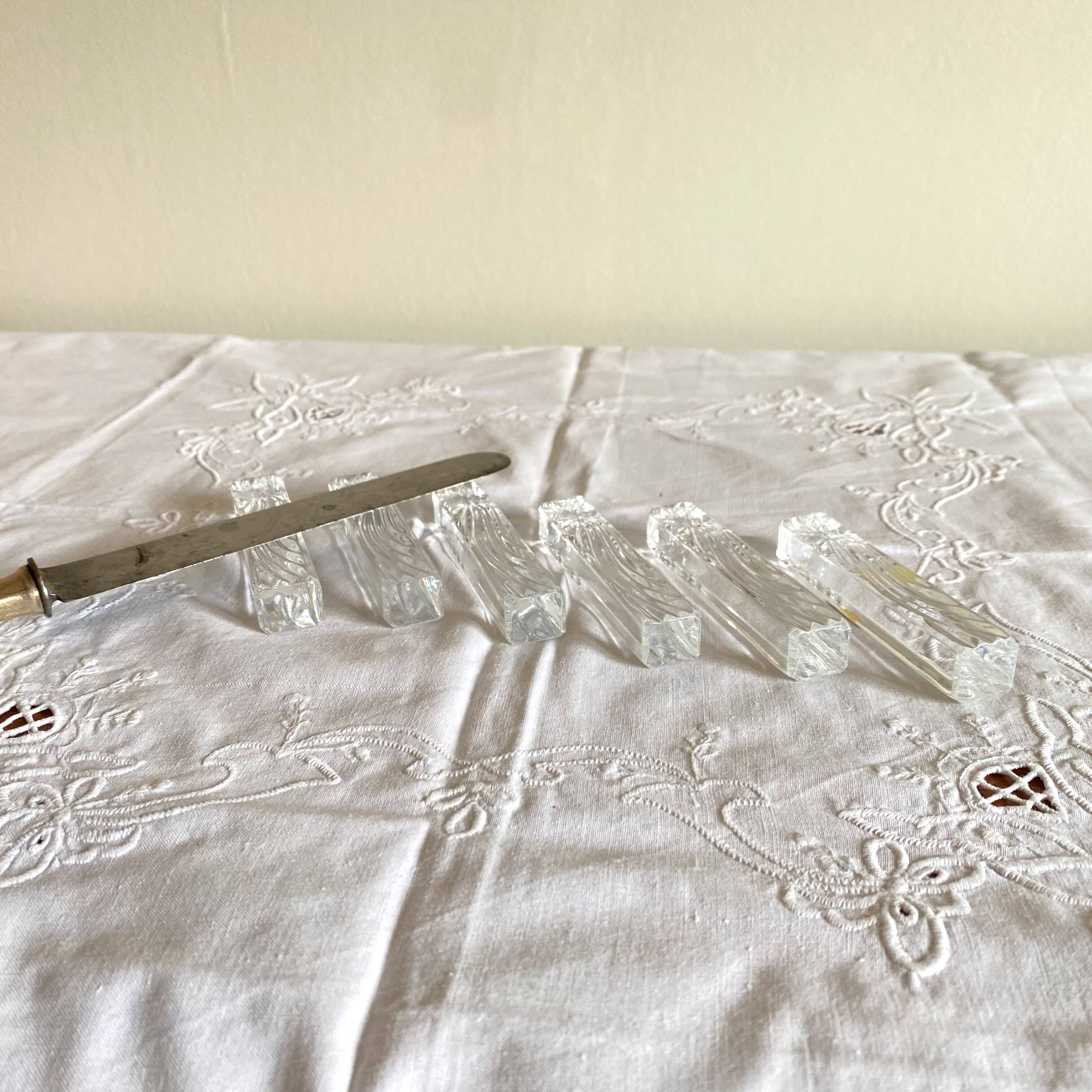 Set of 6 antique Baccarat crystal knife rests, vintage tableware