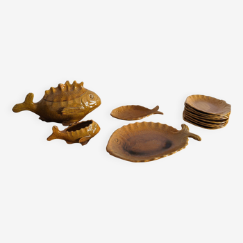 12-piece fish service in varnished terracotta aegitna vallauris