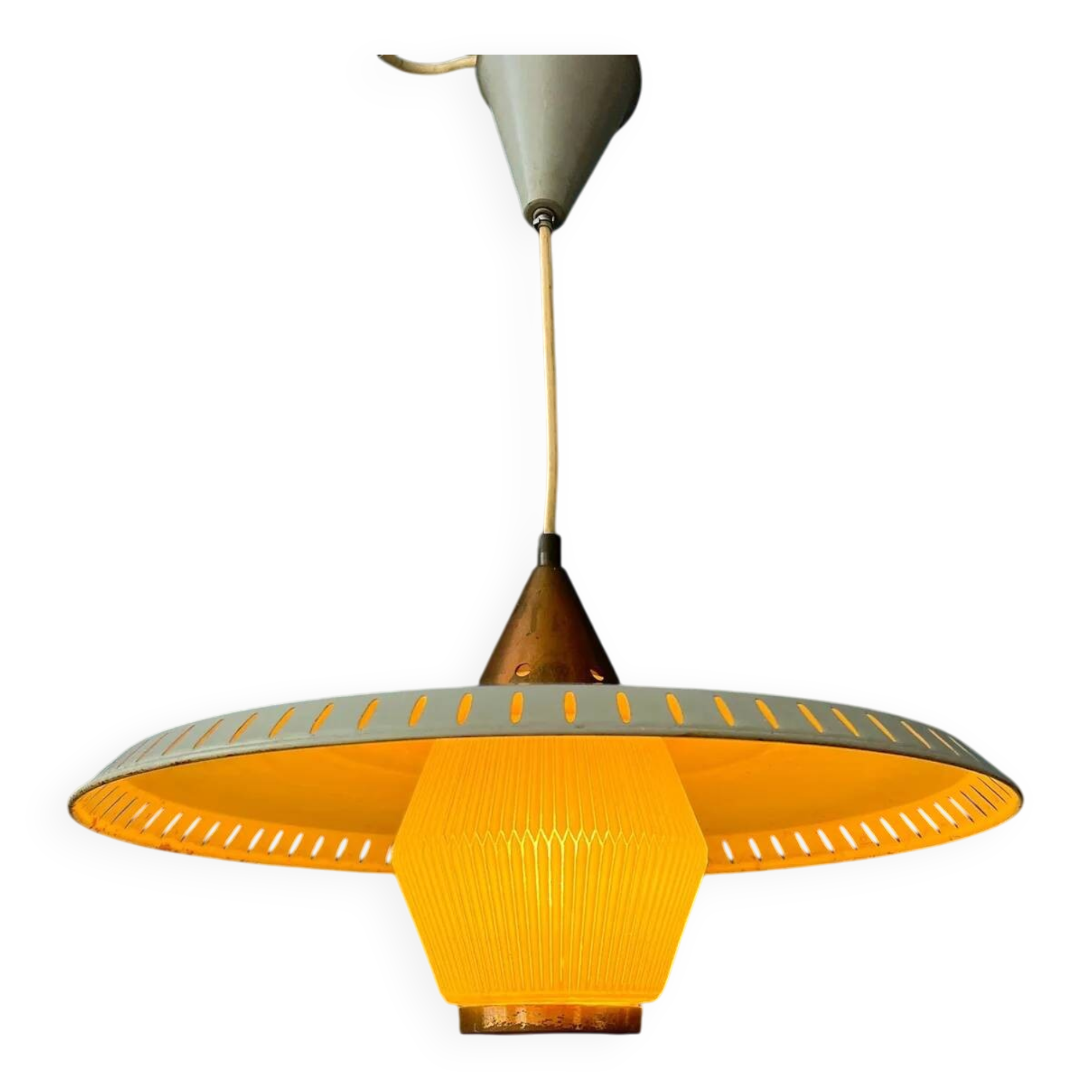 Vintage Louis Kalff enamel opaline glass pendant lamp